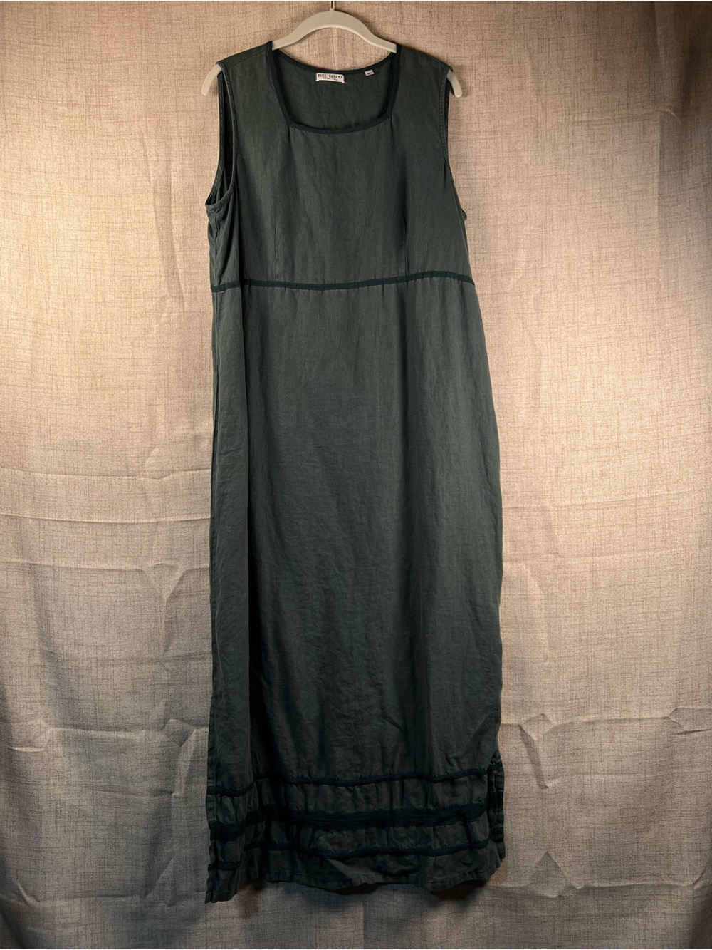 Linen Maxi Dress Dark Green Sleeveless Made in USA Russ Berens Women's XL